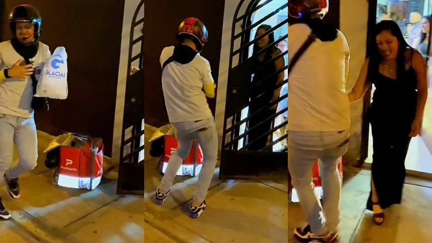 Repartidor venezolano sorprende al bailar con peruana antes de entregarle su pedido