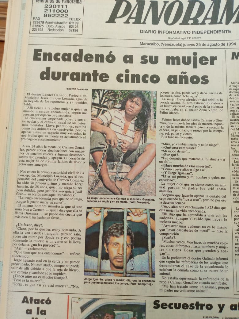 Cinco años encadenada: La historia de Carmen Diomira que consternó al Zulia hace 29 años