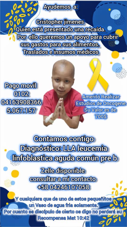 Servicio público: El niño Cristopher necesita nuestra ayuda para su lucha contra el cáncer