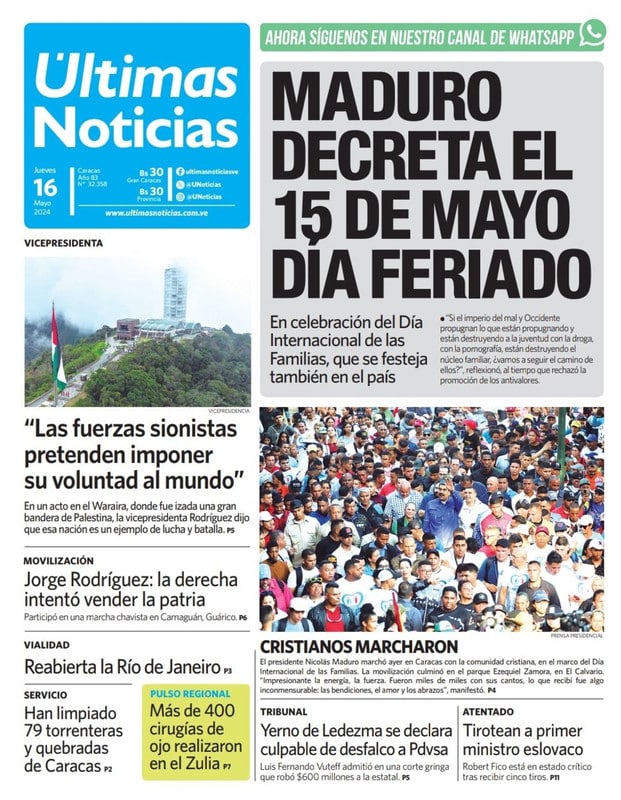 Titulares de la prensa nacional para este 16 de mayo