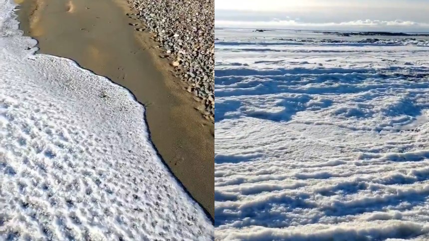 Olas de mar se congelan por frío extremo en Tierra del Fuego en Argentina