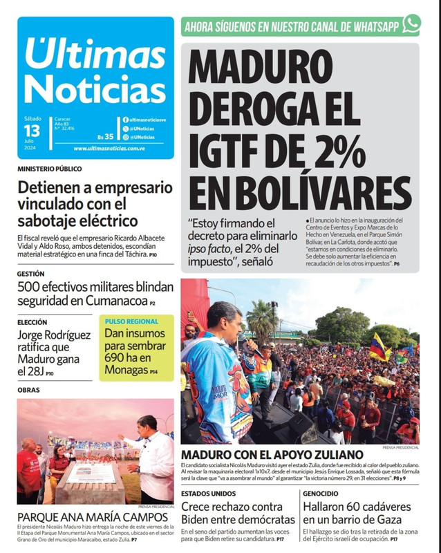 Titulares de la prensa nacional para este 13 de julio