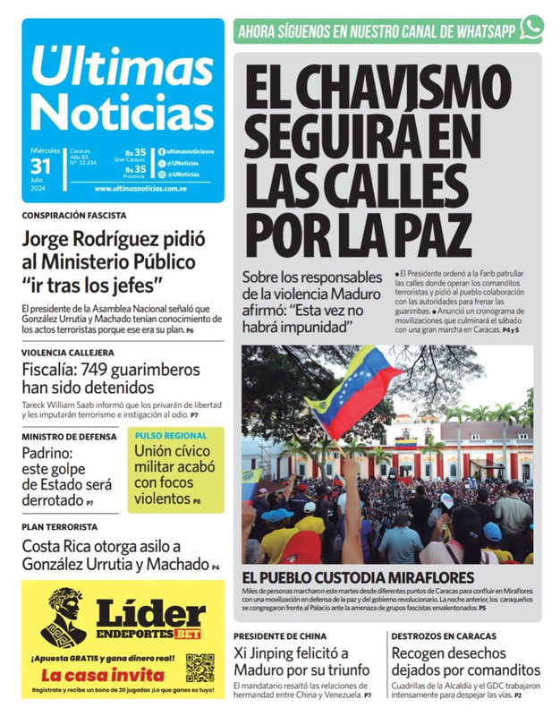 Titulares de la prensa nacional para este 31 de julio