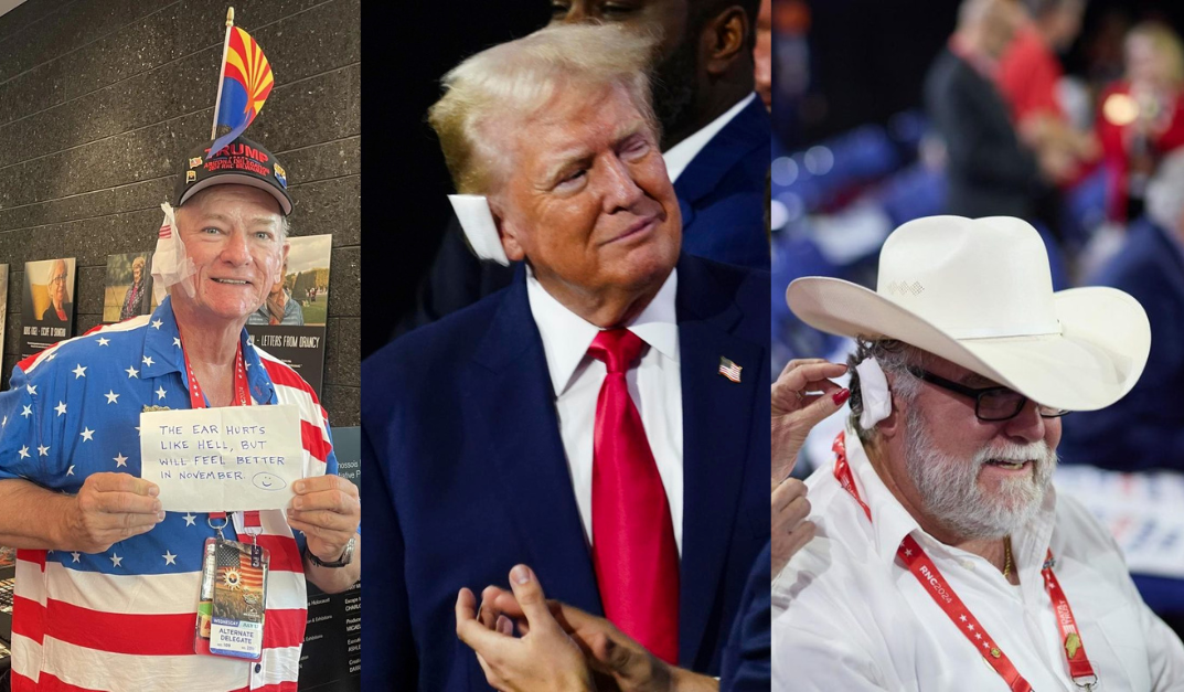 Seguidores de Trump adoptan look de orejas vendadas en señal de solidaridad