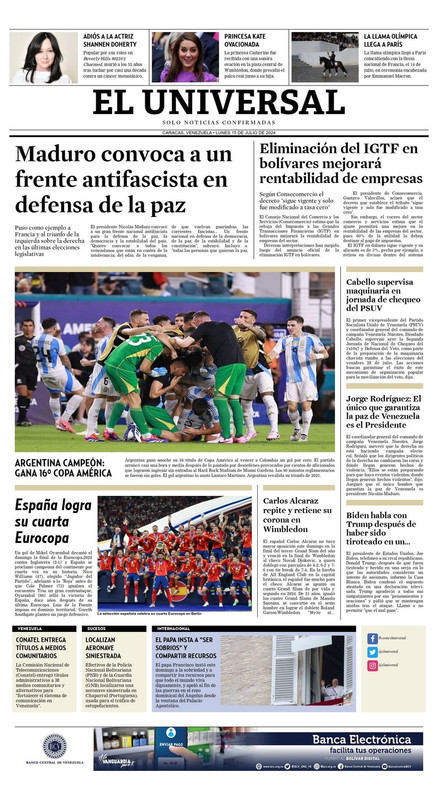 Titulares de la prensa nacional para este 15 de julio