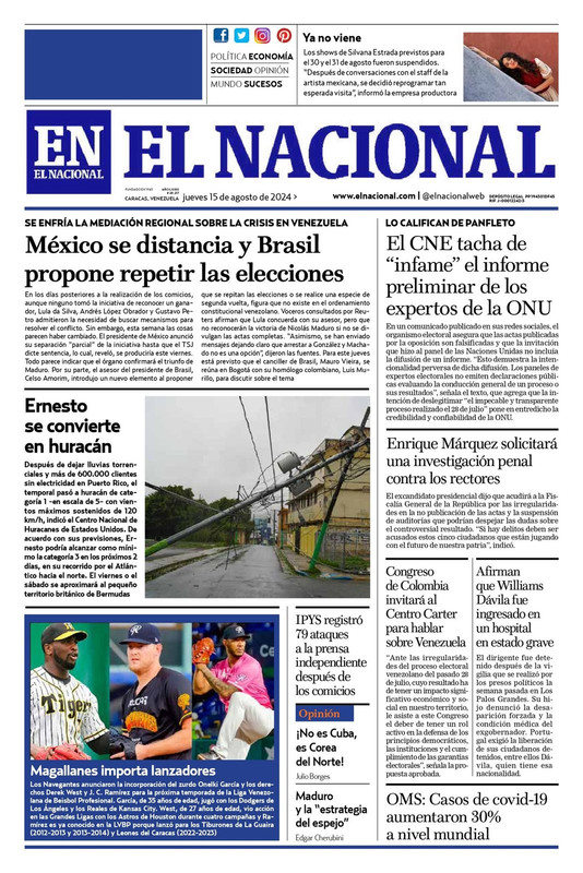 Titulares de la prensa nacional para este 15 de agosto