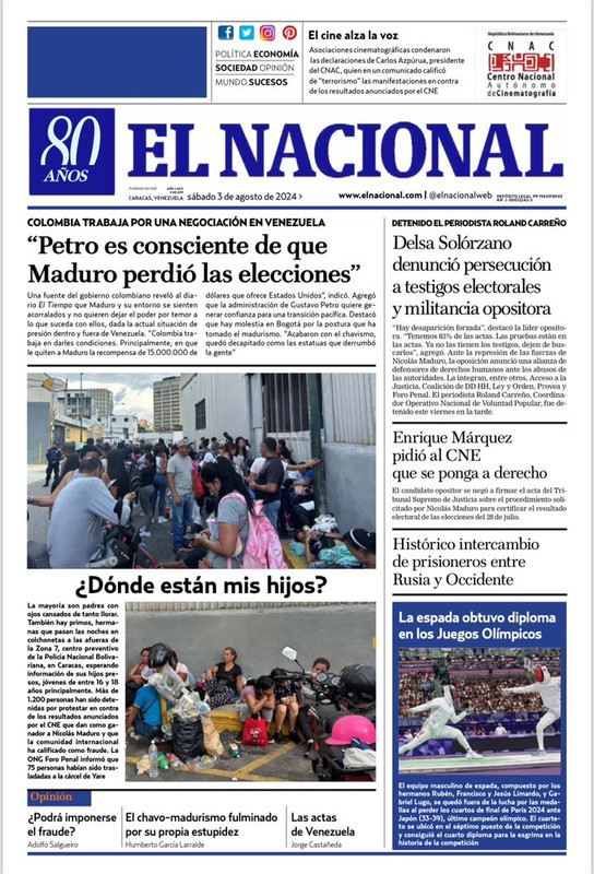 Titulares de la prensa nacional para este 3 de agosto