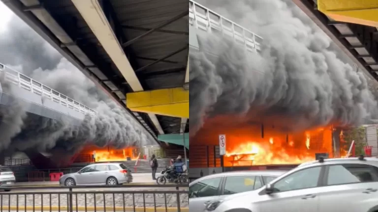 Reportan grave incendio en una de las salidas del Metro Escuela Militar, en Chile