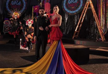 La ex miss venezolana Ninoska Vásquez apareció en un evento luciendo un vestido de la Bandera Nacional