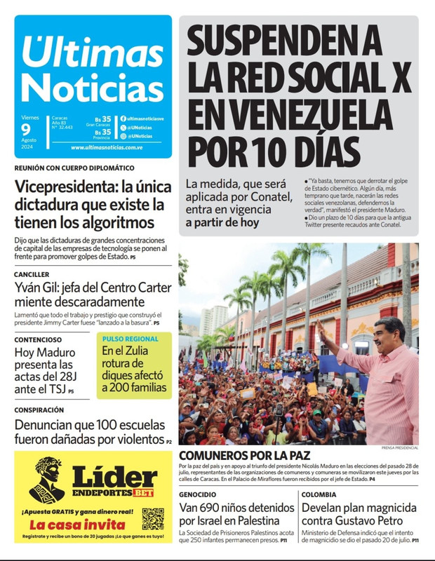 Titulares de la prensa nacional para este 9 de agosto