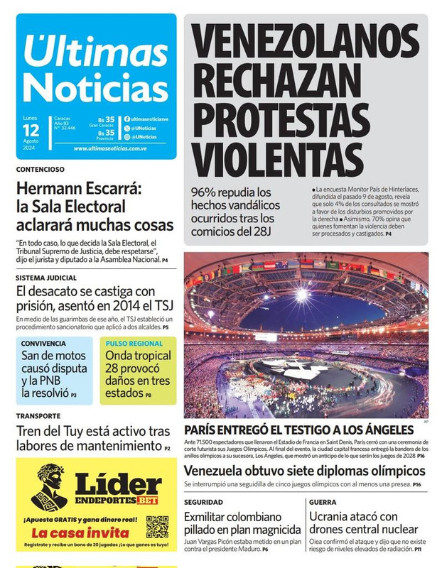 Titulares de la prensa nacional para este 12 de agosto