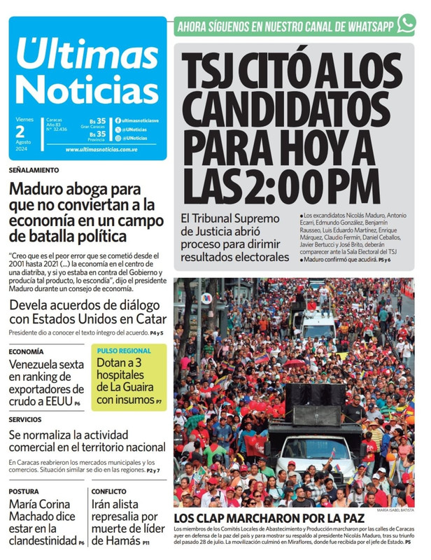 Titulares de la prensa nacional para este 2 de agosto