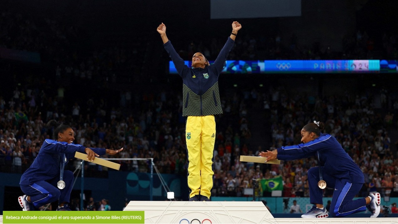 La brasileña Rebeca Andrade alcanzó la dorada ante el homenaje de Simone Biles en París 2024