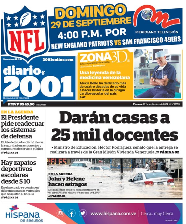 Titulares de la prensa nacional para este 27 de septiembre