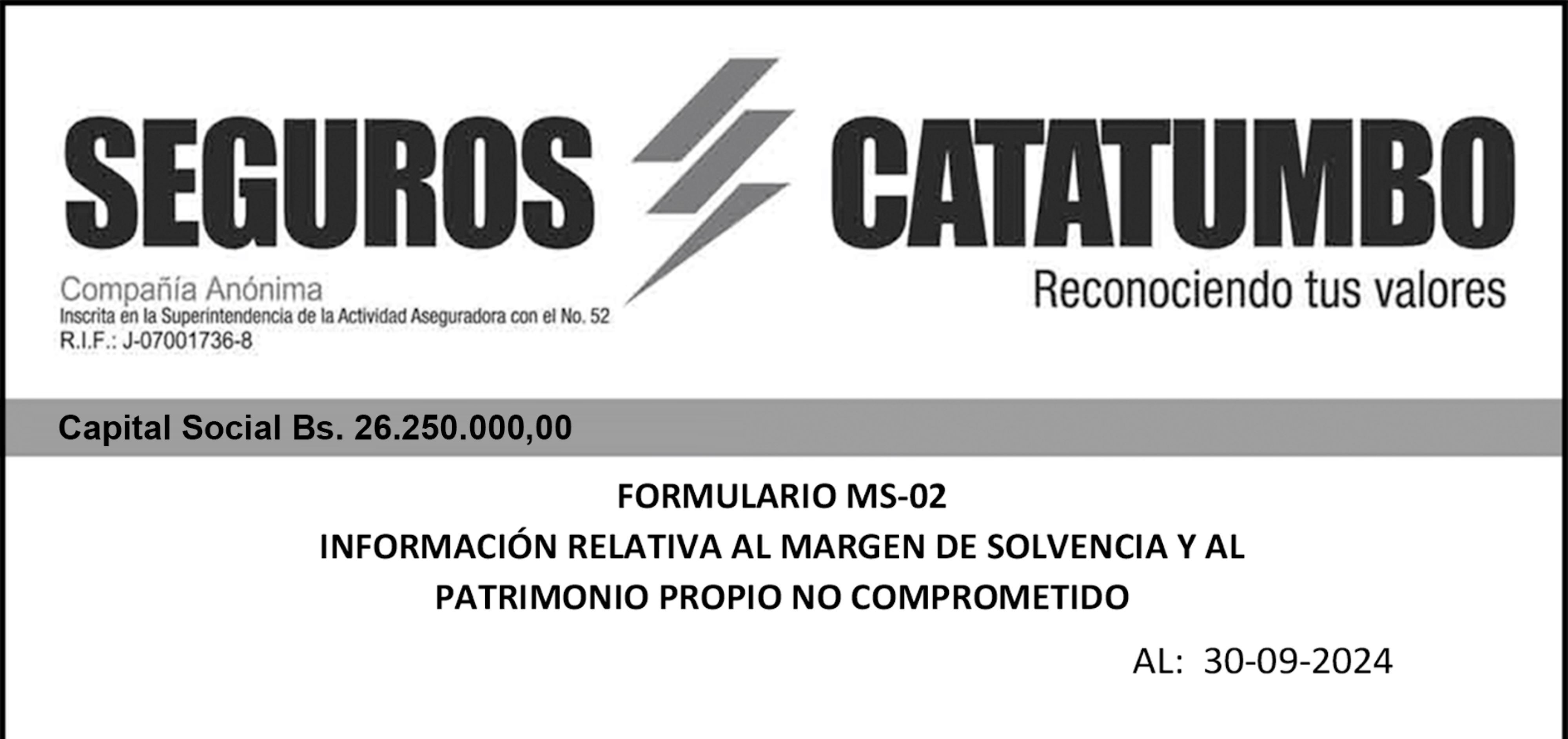 Seguros Catatumbo: Información relativa al margen de ganancia y al patrimonio propio no comprometido