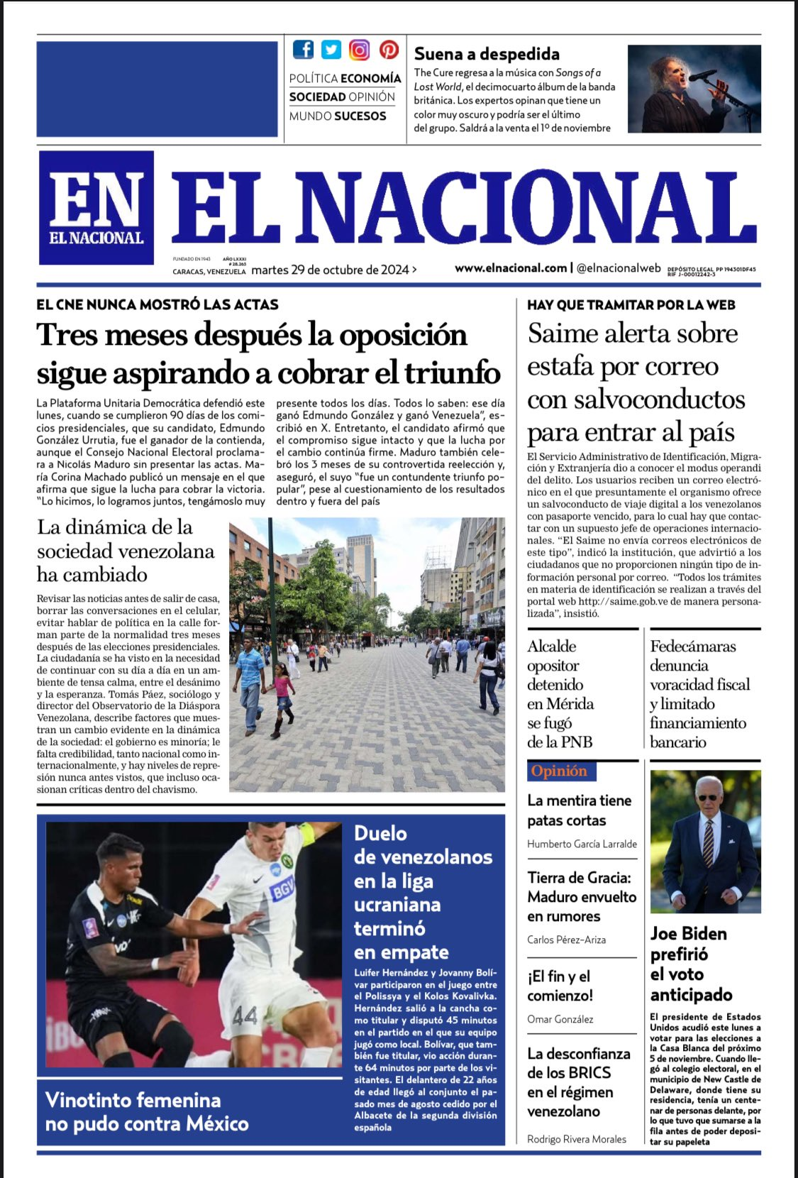 Titulares de la prensa nacional para este 29 de octubre