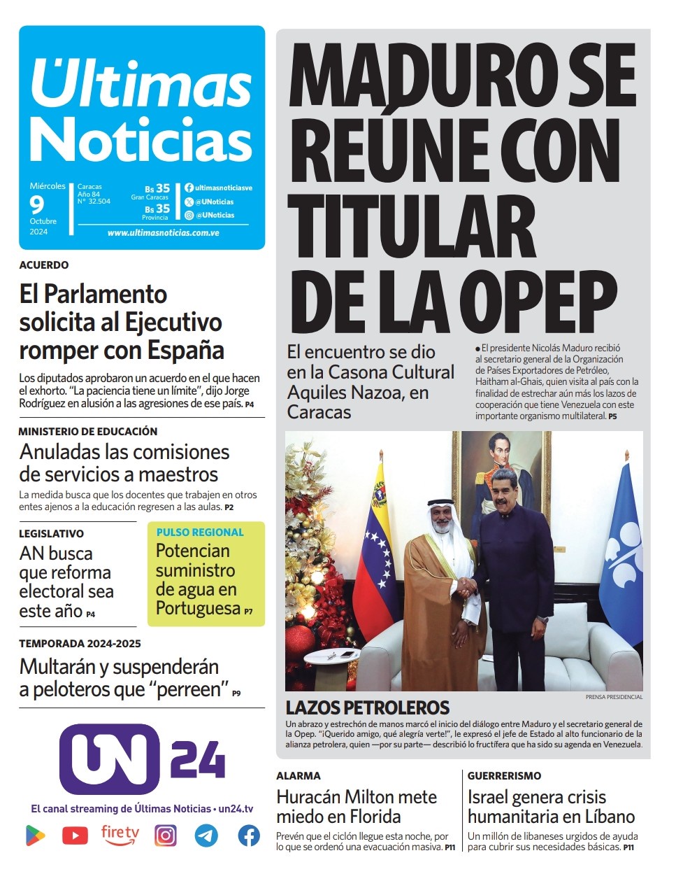 Titulares de la prensa nacional para este 9 de octubre