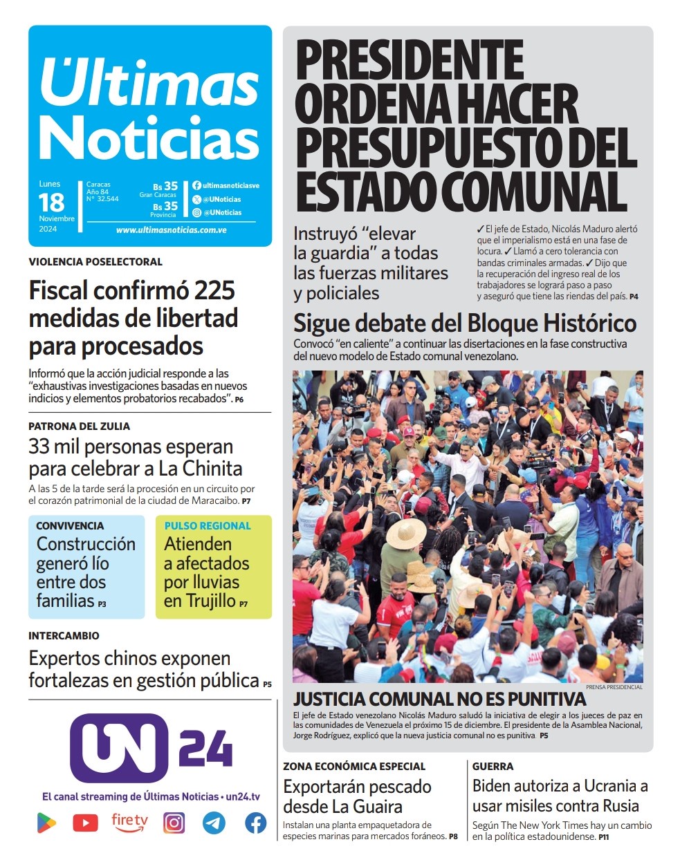 Titulares de la prensa nacional para este 18 de noviembre