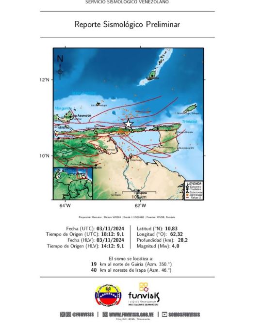 Tembló en Güiria: 4.0 de magnitud