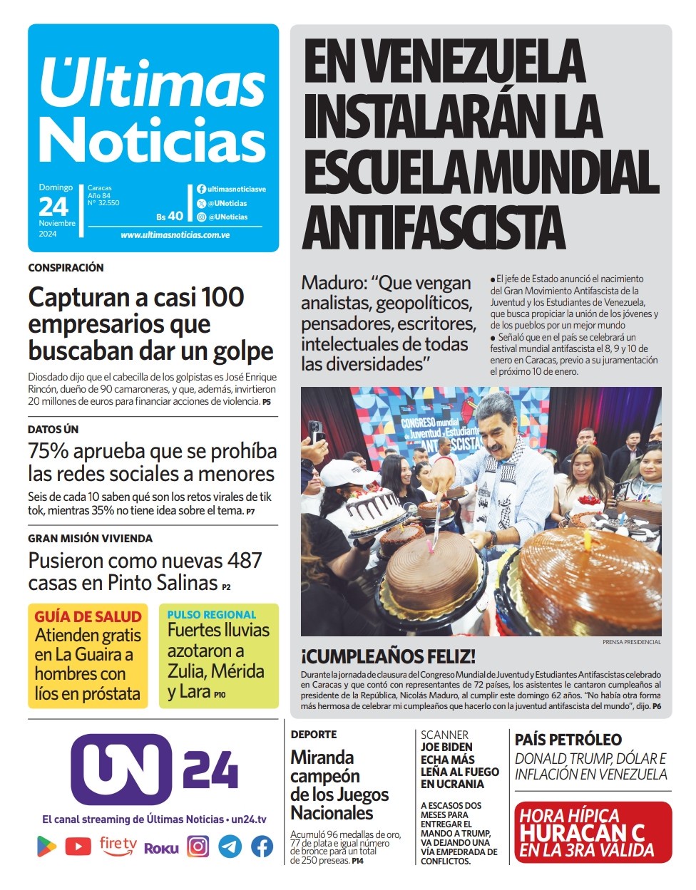 Titulares de la prensa nacional para este 24 de noviembre