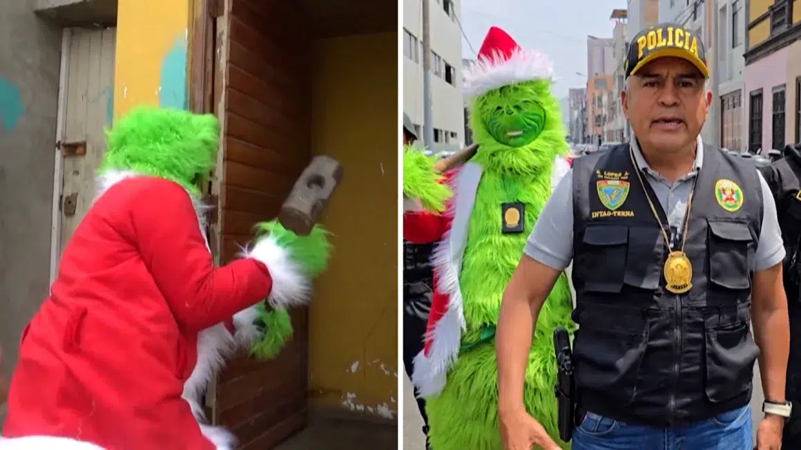 Policía disfrazado de “El Grinch” protagoniza redada antidrogas en Perú