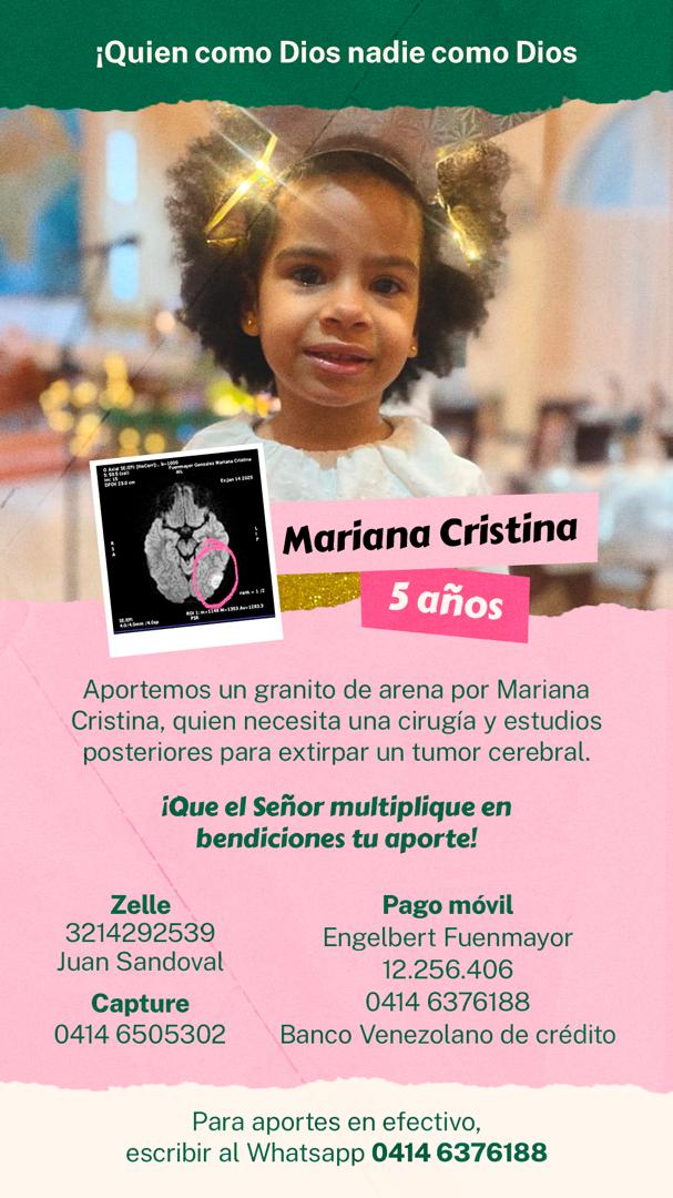 Mariana Cristina necesita que aportemos un granito de arena