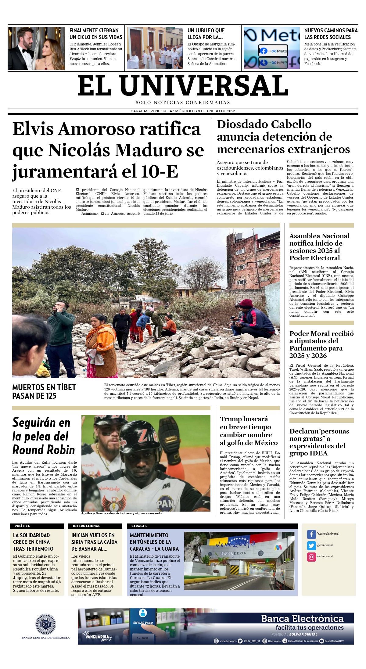 Titulares de la prensa nacional para este miércoles 8 de enero