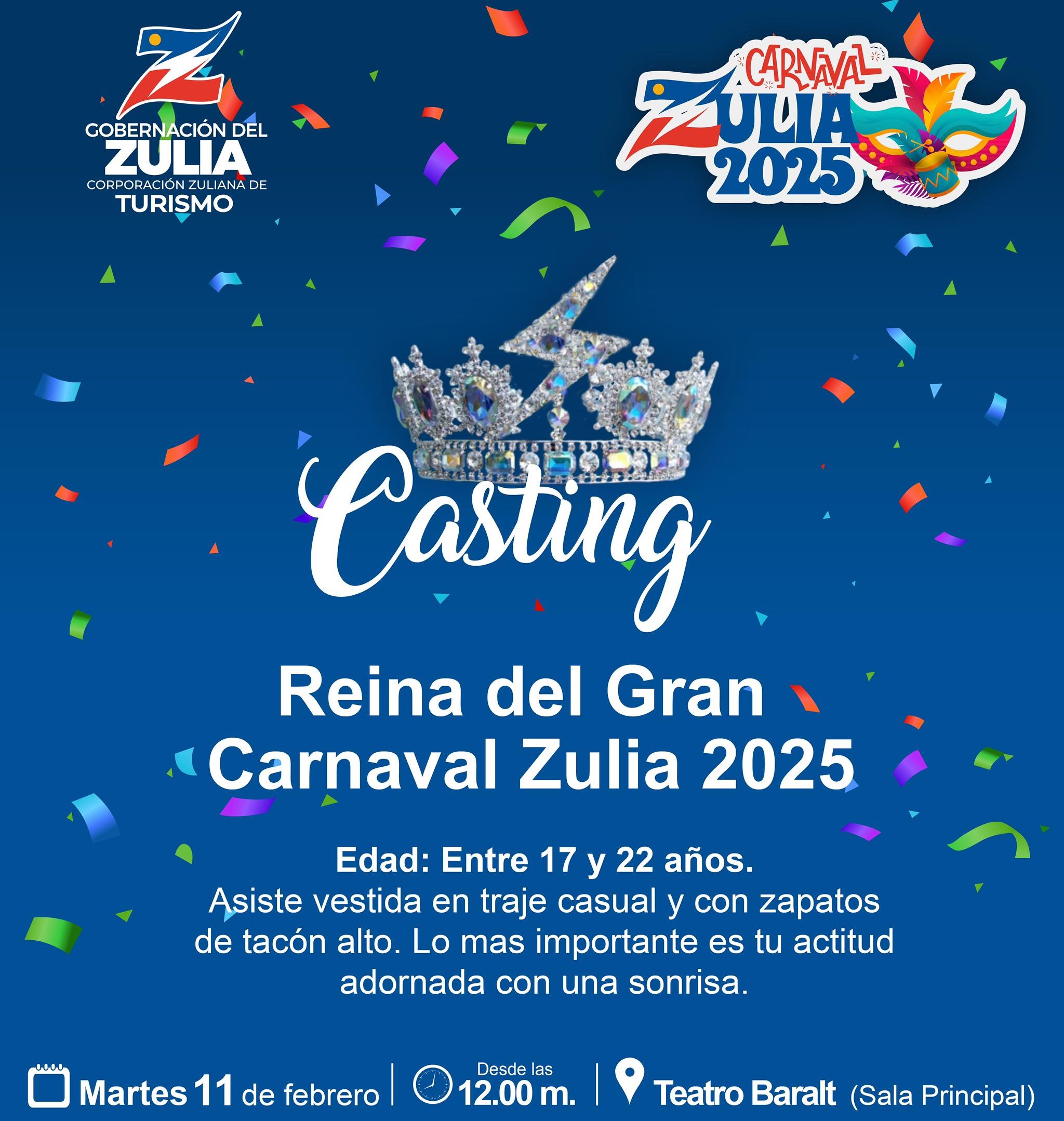 CORZUTUR anuncia el casting de la “Reina del Gran Carnaval Zulia 2025”