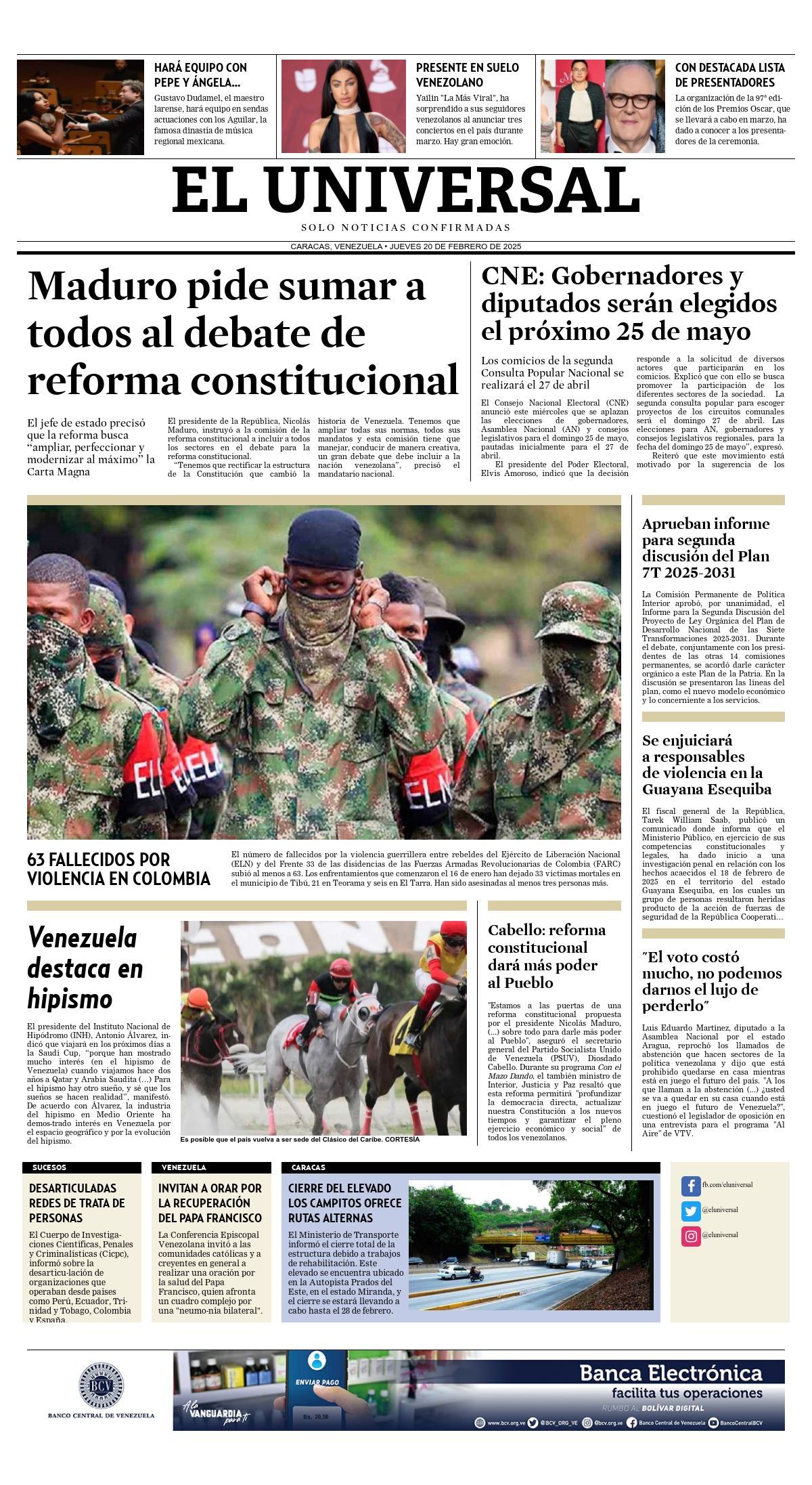 Titulares de la prensa nacional para este jueves 20 de febrero