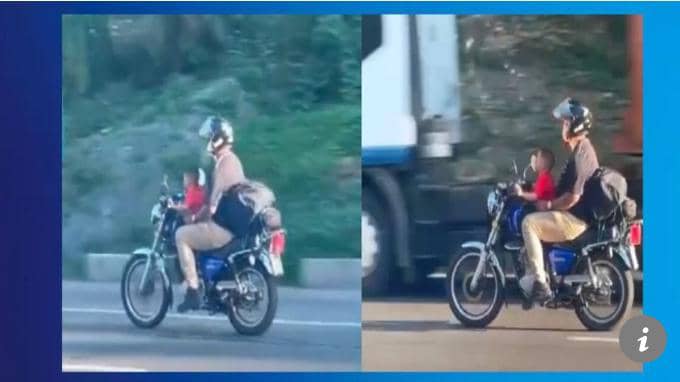 Otro motorizado puso a manejar a su pequeño hijo en una autopista de Miranda