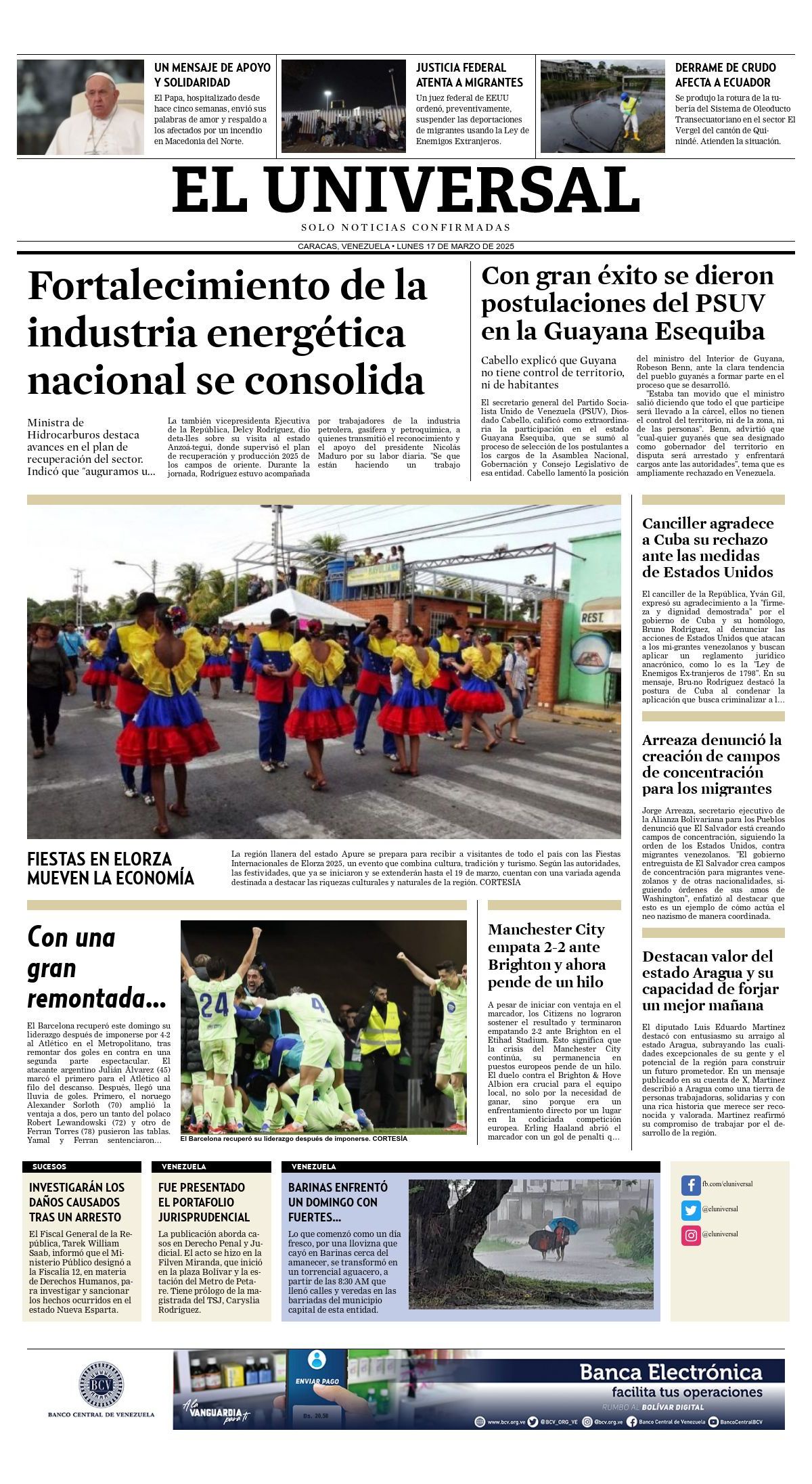 Titulares de la prensa nacional para este lunes 17 de marzo