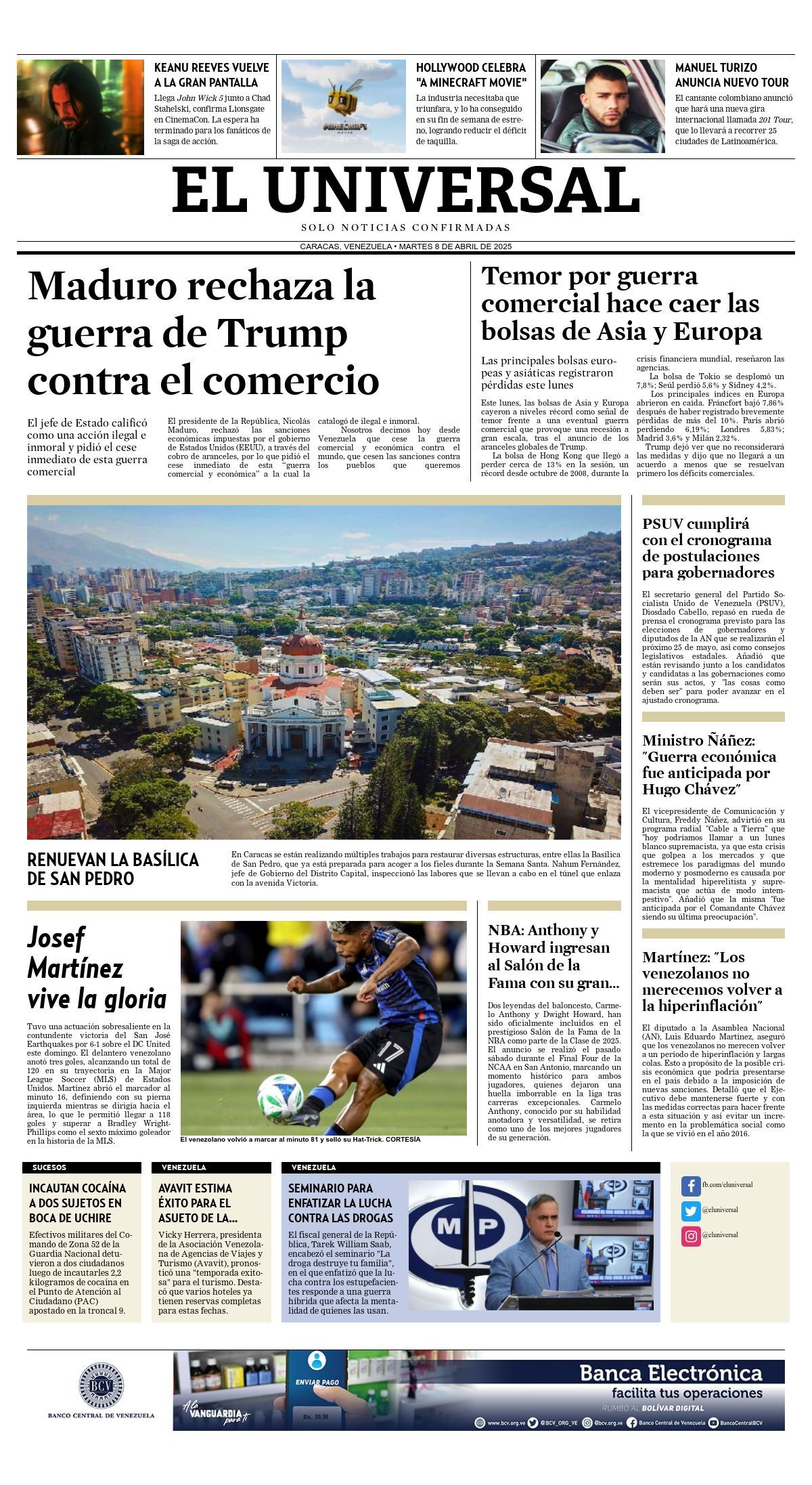 Titulares de la prensa nacional para este martes 8 de abril