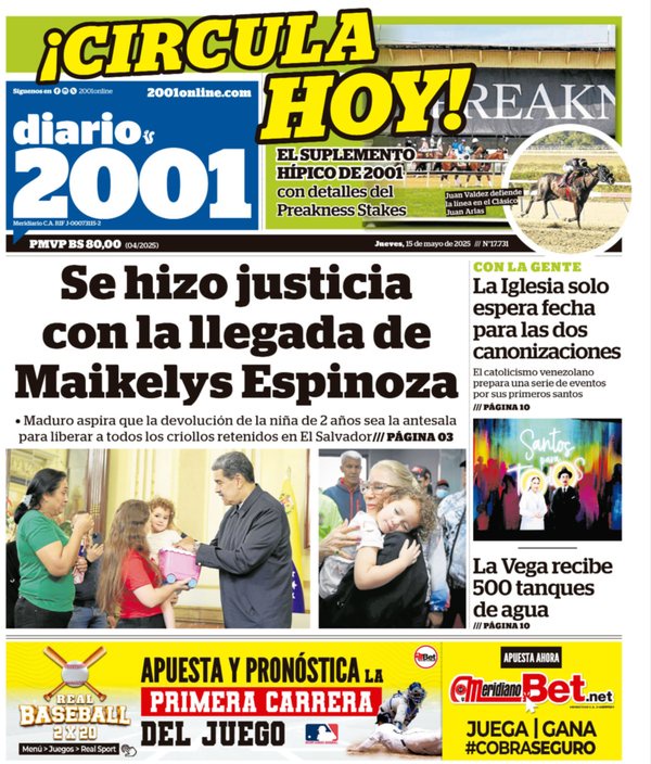 Titulares de la prensa nacional para este jueves 15 de mayo
