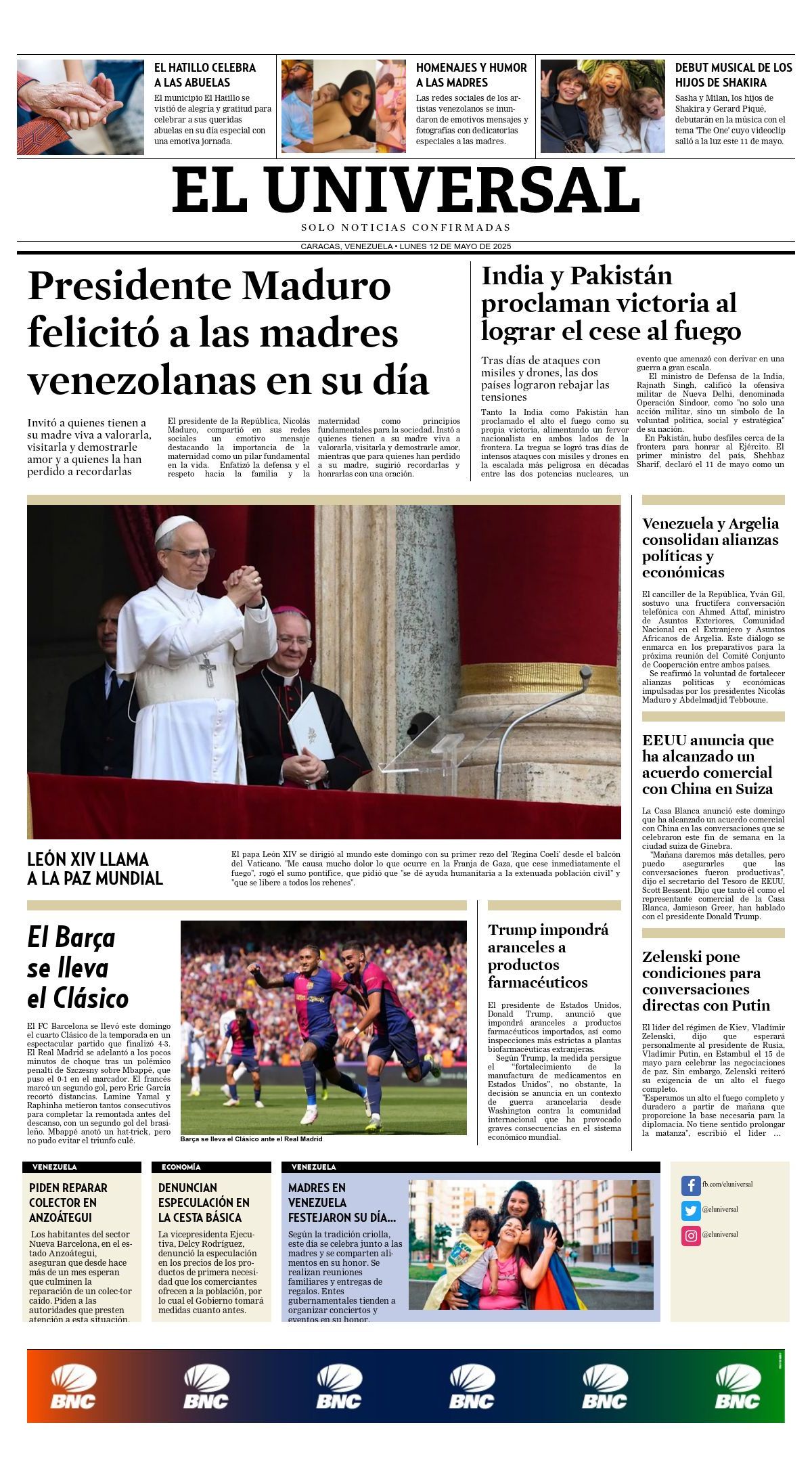 Titulares de la prensa nacional para este lunes 12 de mayo