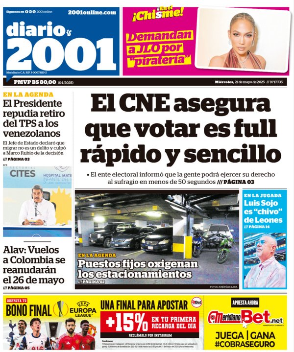 Titulares de la prensa nacional para este miércoles 21 de mayo