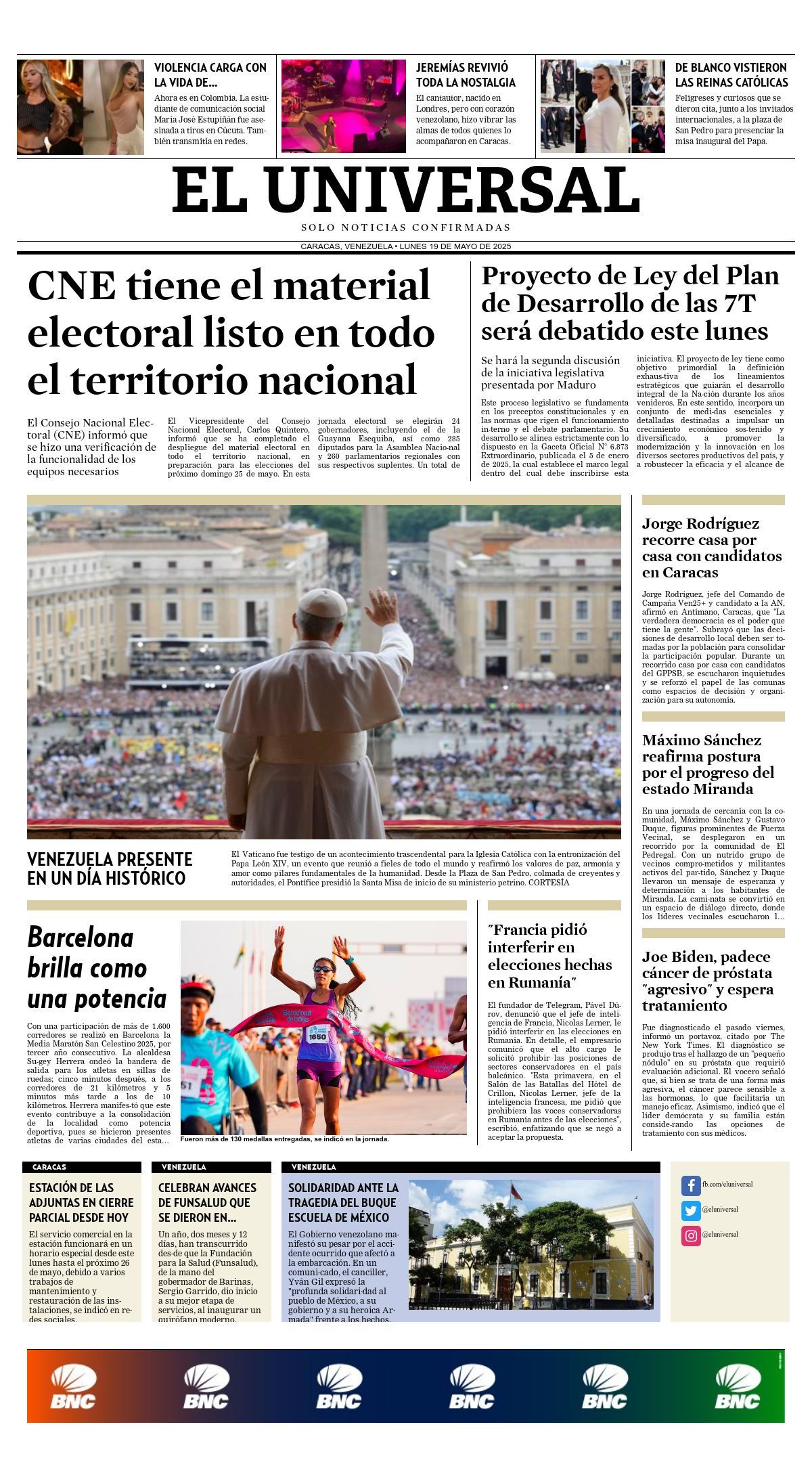 Titulares de la prensa nacional para este lunes 19 de mayo