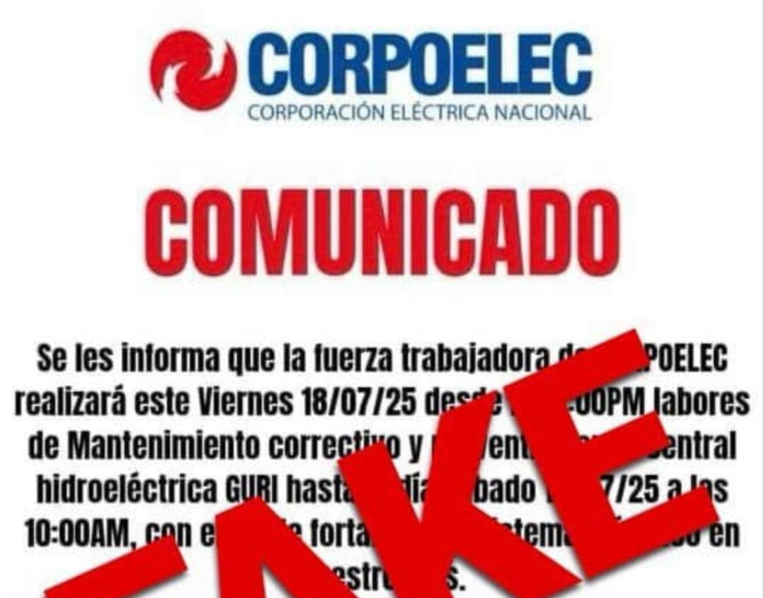 FAKE NEWS: Corpoelec desmiente supuesto mantenimiento en el Guri