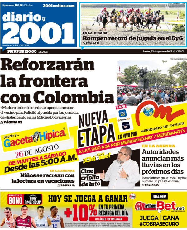 Titulares de la prensa nacional para este lunes 25 de agosto