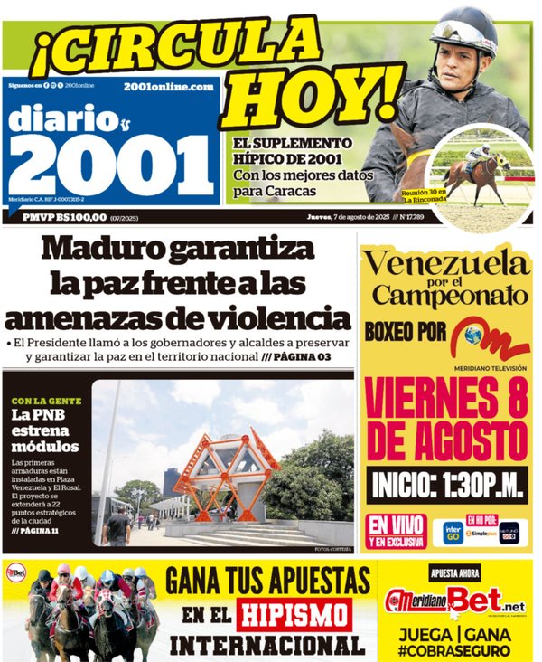 Titulares de la prensa nacional para este jueves 7 de agosto