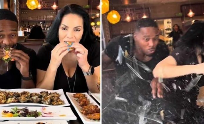 Están vivos de milagro: En video el momento cuando una camioneta se estrella contra un restaurante e impacta a una pareja de influencers