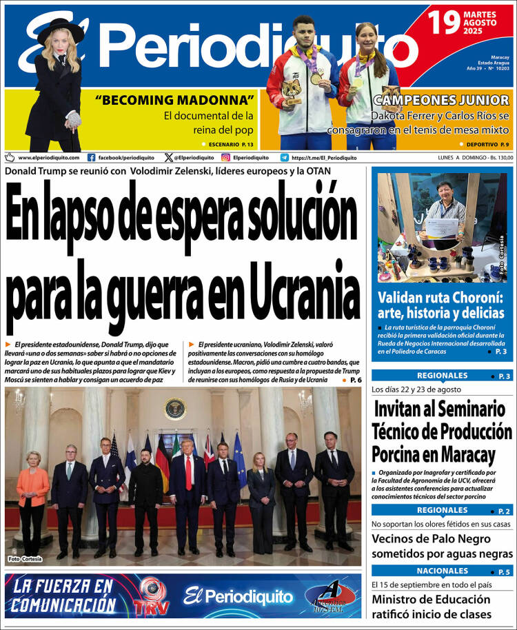 Titulares de la prensa nacional para este martes 19 de agosto