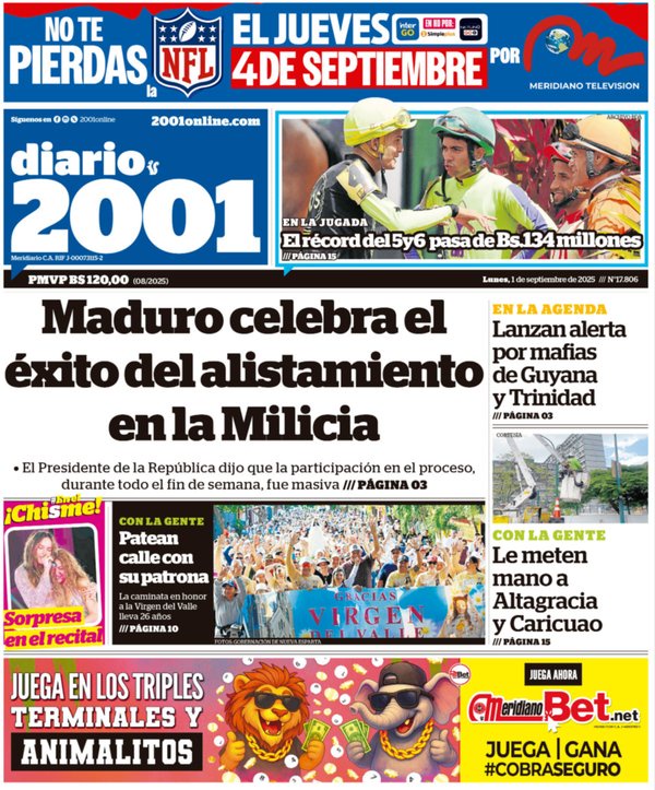 Titulares de la prensa nacional para este lunes 1° de septiembre