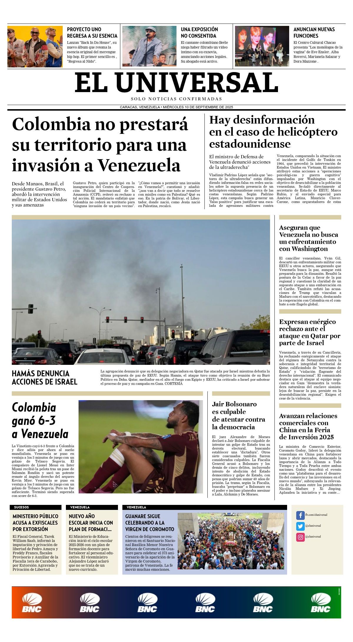 Titulares de la prensa nacional para este miércoles 10 de septiembre