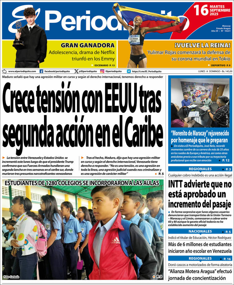 Titulares de la prensa nacional para este martes 16 de septiembre