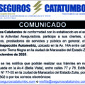 Seguros Catatumbo: Comunicado