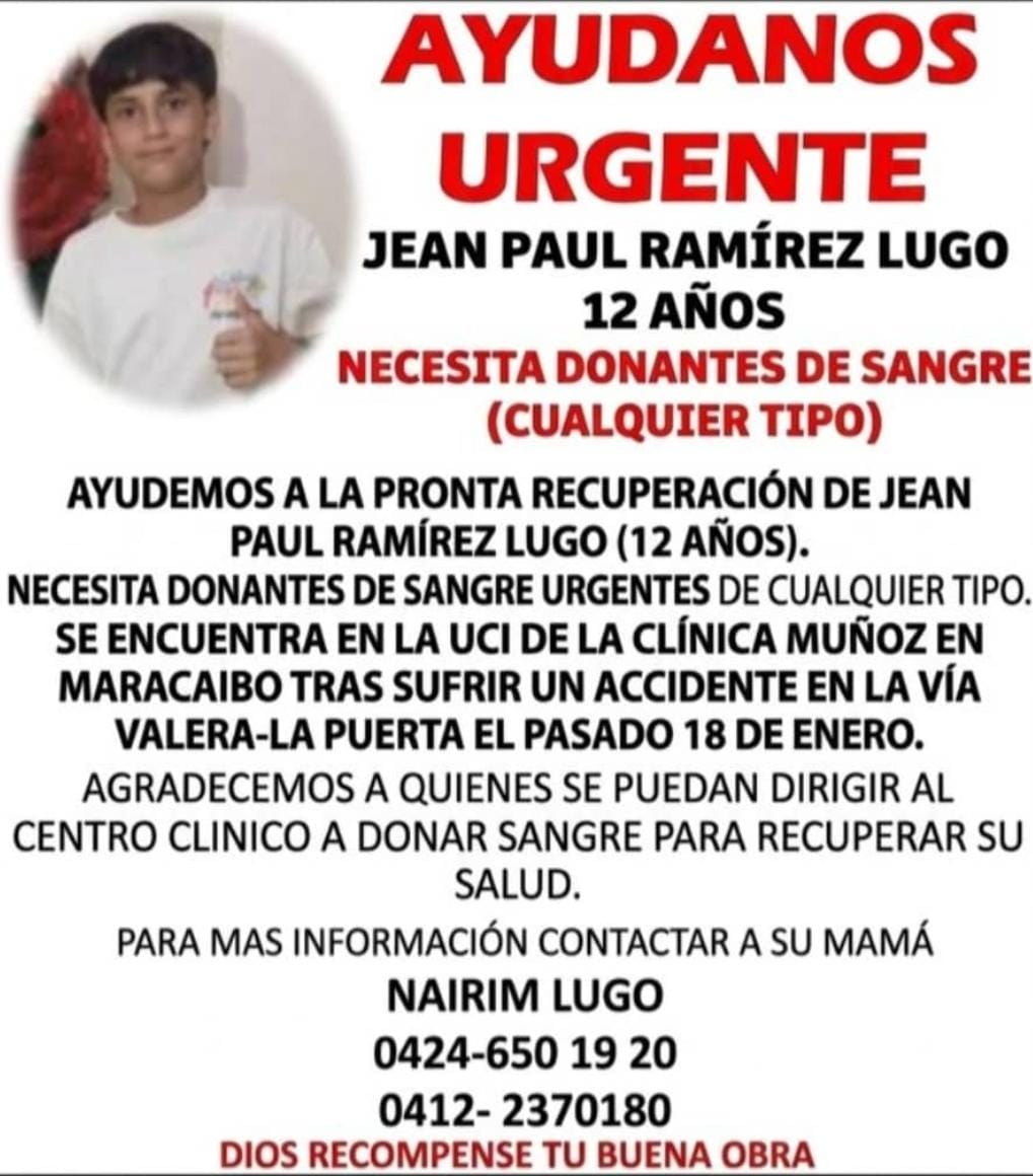 Un niño de 12 años necesita tu ayuda: Jean Paul requiere donantes de sangre
